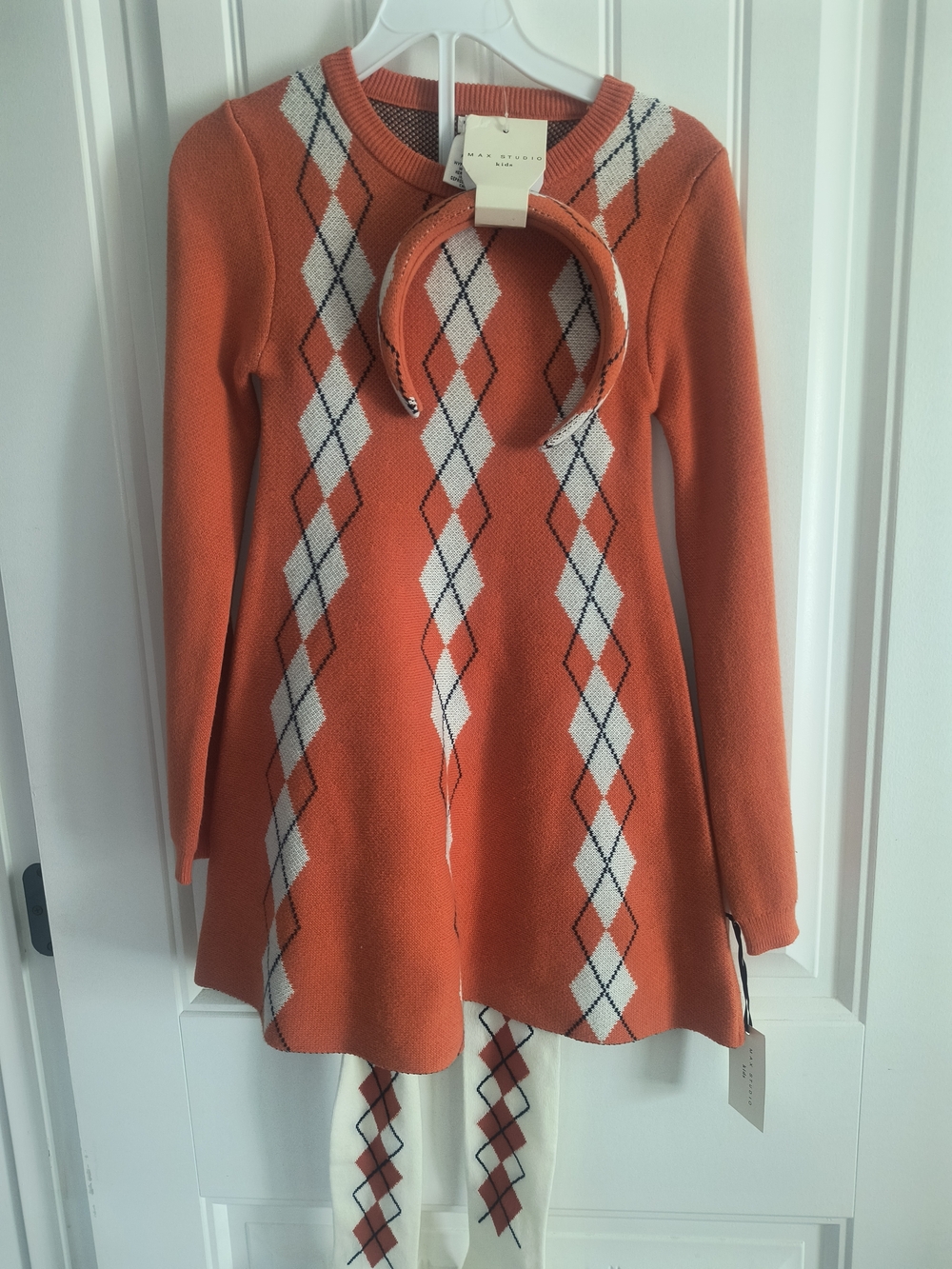 Max Studio Orange Argyle Knit Tunic Set with Headband